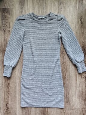 Steve Madden Gray Ribbed Long Sleeve Sweater Dress